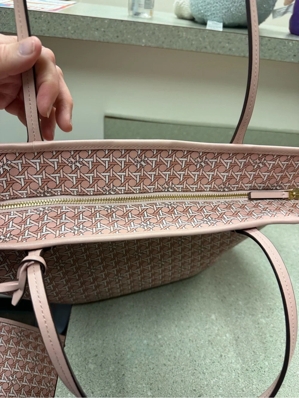 Vintage Tory Burch Ever-Ready Coated Canvas Tote In Winter Peach/Pink